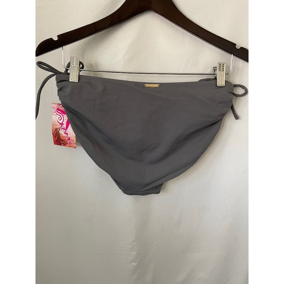 KANU Surf Solid Gray Gathered Adjustable Tie Sided Bikini Bottom - Size 10 - Picture 3 of 9